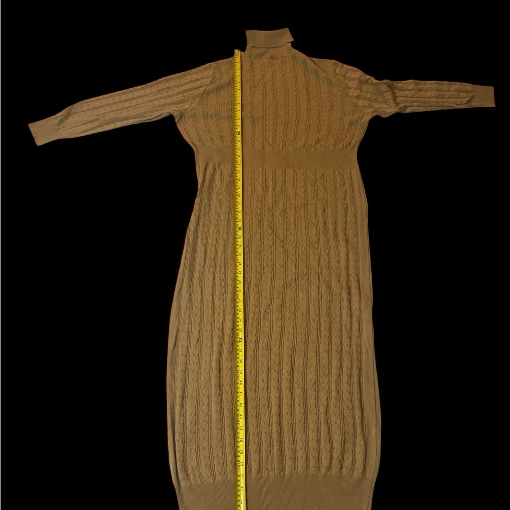 Brown Cable Knit Turtleneck Dress